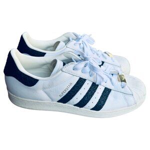 Adidas Superstar Mens  Size 9 Sneakers Trefoil Stripes White Black Leather Shoes
